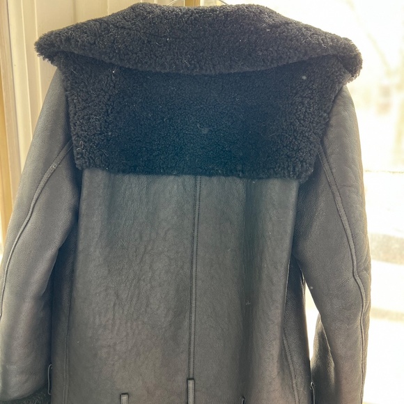 Maje Gombery Leather & Real Sheep Shearling Coat - Picture 2 of 4